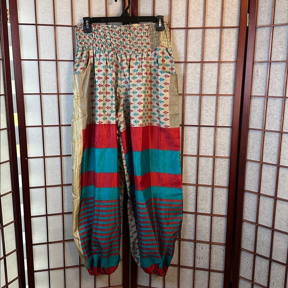 Earthbound Colorful Patterned Harem Pants size medium made from recycled saris